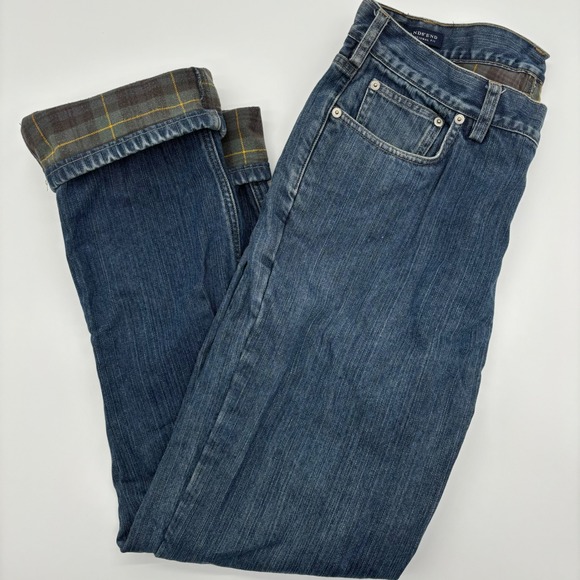 Lands' End Mens Traditional Fit Flannel Lined Jeans Size 34x32 Blue - Picture 1 of 7